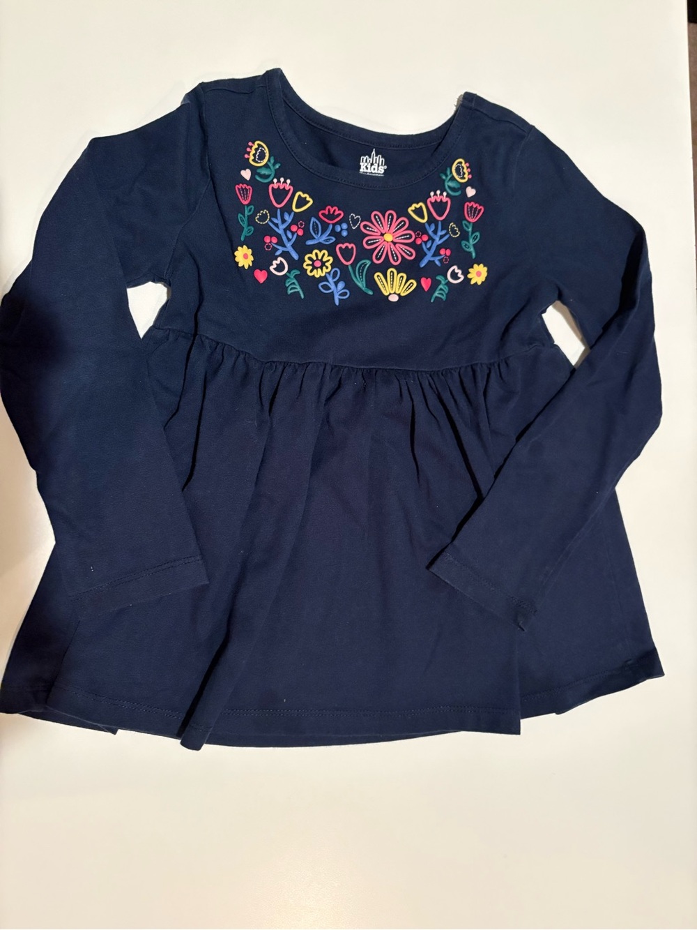 Kids Headquarters Navy Long-Sleeve Top with Colorful Floral Embroidery size 6
